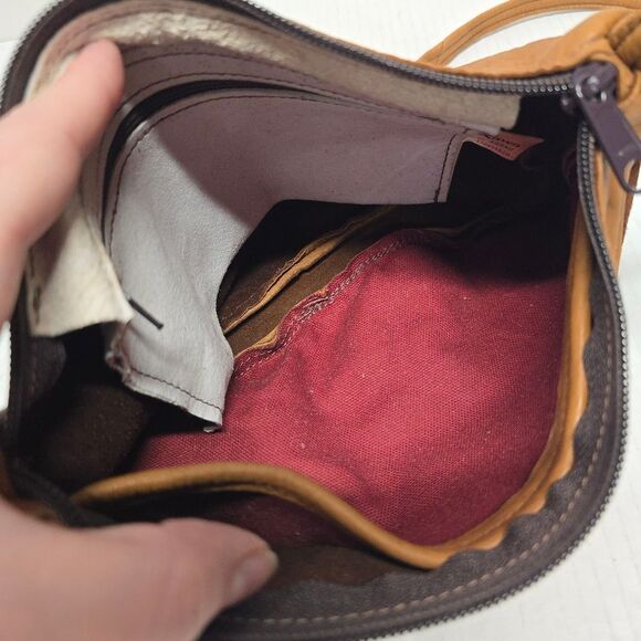 Vintage Raven Works Studio Deerskin Leather & Suede Crossbody Bag Tan & Brown - Picture 6 of 9